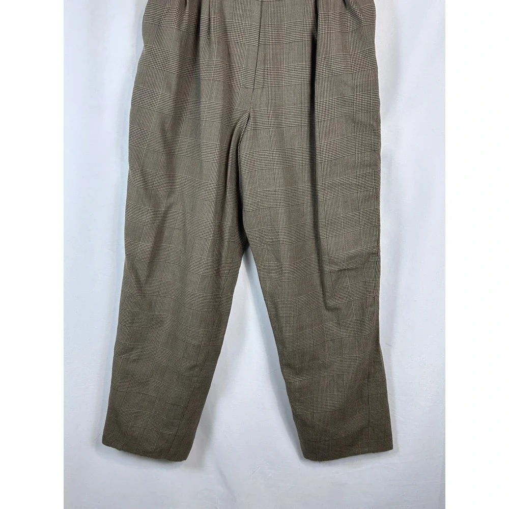 Vintage High Waisted Pleated Plaid Trousers Brown Glen Check Tapered Pants 10